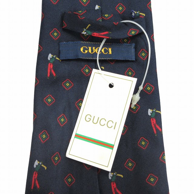 未使用品 オールド グッチ OLD GUCCI シルク ゴルフ 総柄 ネクタイ 