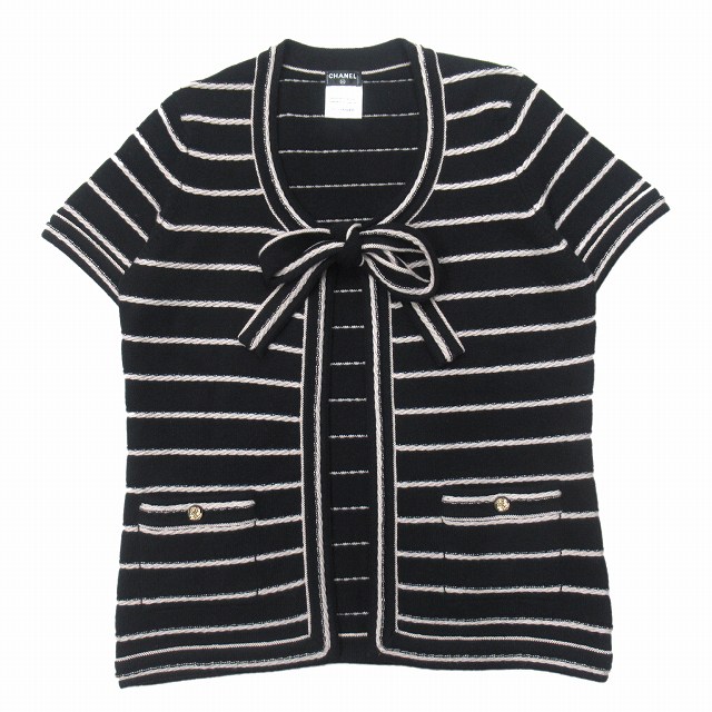極美品 10SS シャネル CHANEL カシミヤ ボーダー ニット カーディガン 
