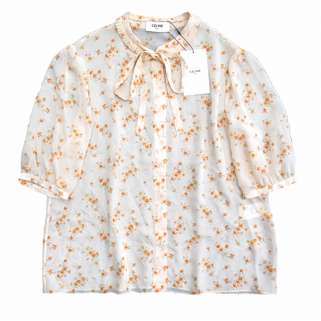 未使用品 22ss セリーヌ CELINE by Hedi Slimane 花柄 ボウタイ シルク  