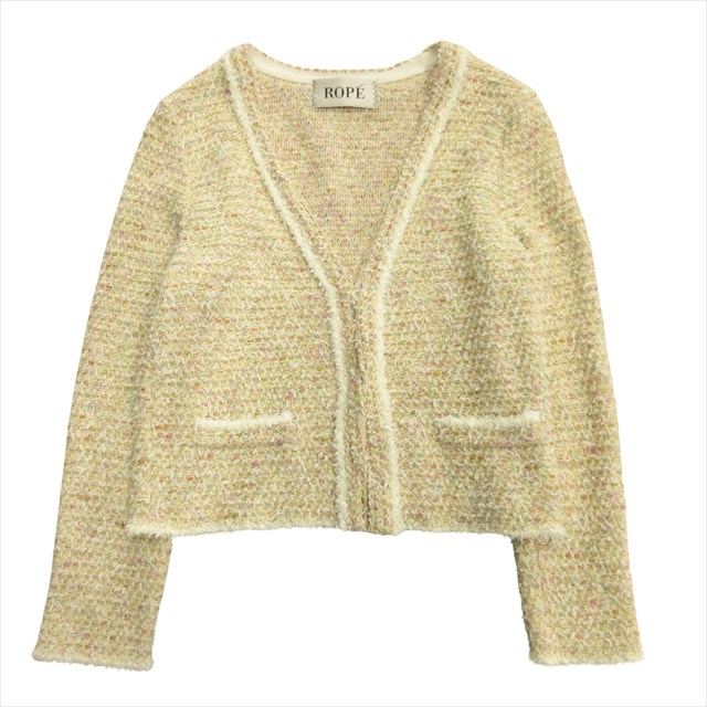 美品 ロペ ROPE ツイード ジャケット ブルゾン ノーカラー フック M 黄 