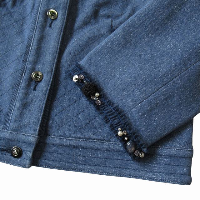 未使用品 トゥービーシック TO BE CHIC ビジュー デニム ノーカラー 