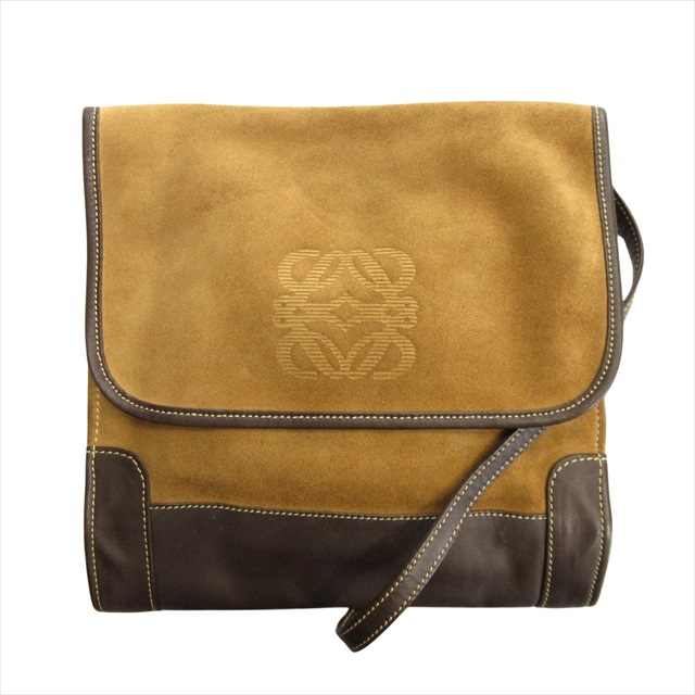 ロエベ vintage LOEWE アナグラム スエード レザー ショルダー クロス 