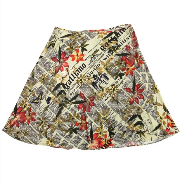 美品 ガリアーノ GALLIANO ニュースペーパー フレア スカート 膝丈 虫  