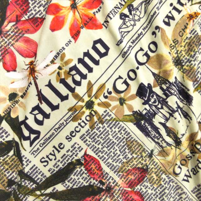 美品 ガリアーノ GALLIANO ニュースペーパー フレア スカート 膝丈 虫  