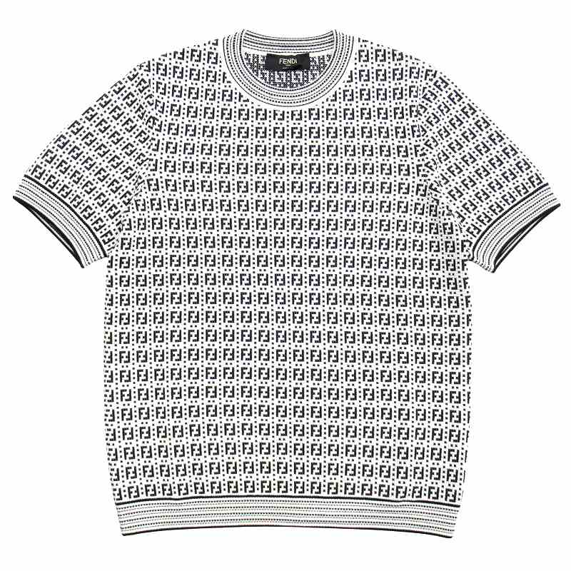 美品】FENDIフェンディ ズッカ柄サマーニット 半袖ニットTシャツ M 白