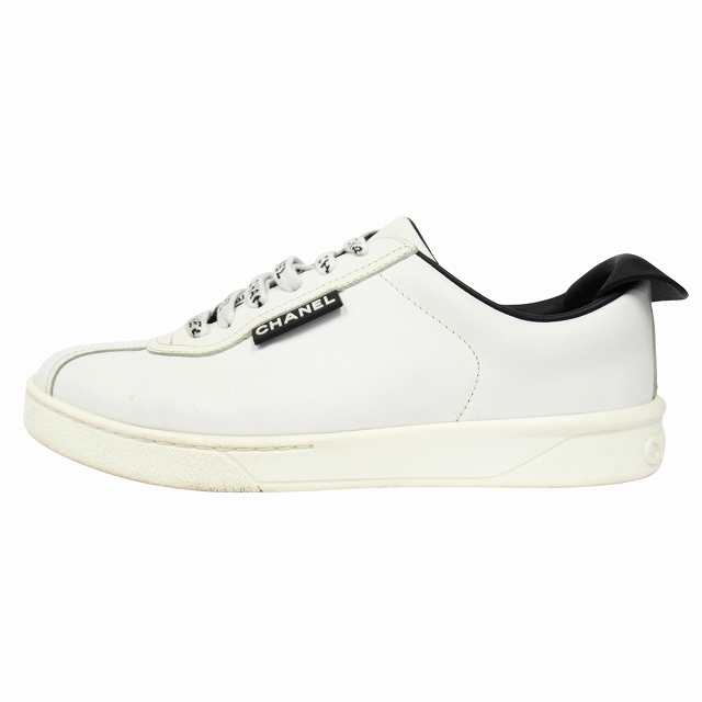 美品 シャネル CHANEL レザー スニーカー シューズ 靴 ローカット ココ 