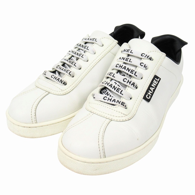 美品 シャネル CHANEL レザー スニーカー シューズ 靴 ローカット ココ 