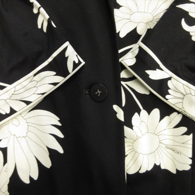 レオナール ジャケット L レディース 黒×ベージュ×グレー 花柄 LEONARD