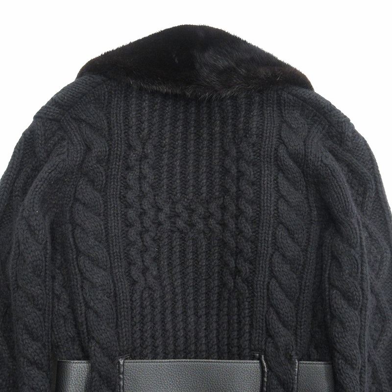 美品 エルメス HERMES カシミヤ アルパカ ベルト付 ニット ジャケット ブルゾン カーディガン ミンクファー Hロゴ レザートリム 38▽12 美品 エルメス HERMES カシミヤ アルパカ ベルト付 ニット