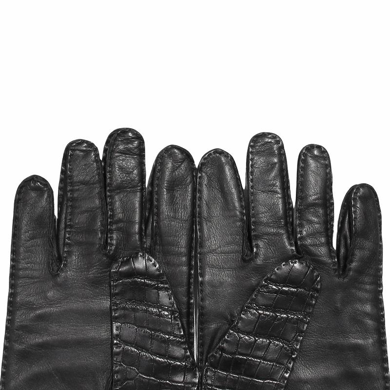 【極美品】HERMES エルメス レザーグローブ 手袋 チャコールグレー 革 極美品】HERMES エルメス レザーグローブ 手袋 チャコールグレー 革