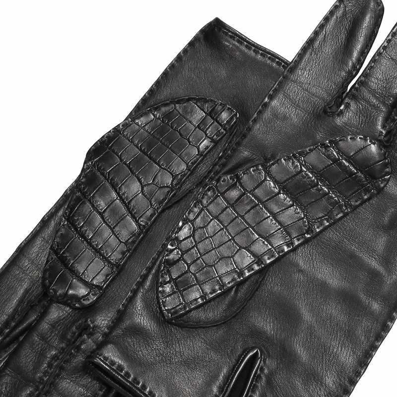 美品 エルメス HERMES Hロゴ 金具 クロコダイル レザー グローブ ワニ
