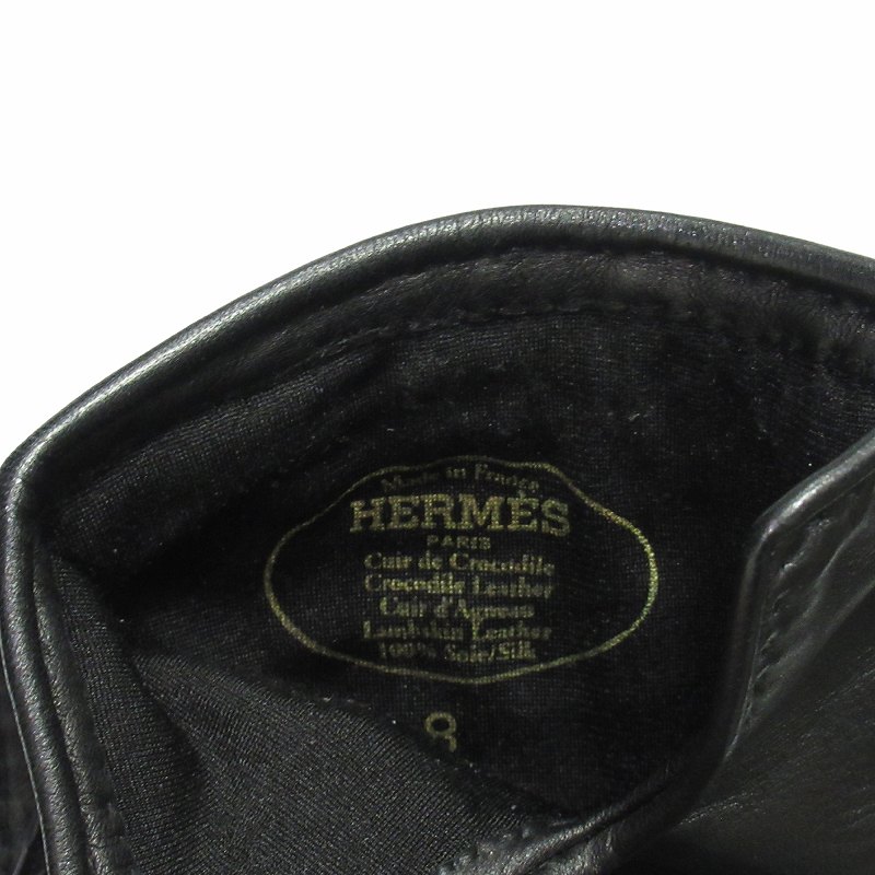 HERMES 黒 レザー バロック刺繍 サイド クロコカスタム　サイズ52 エルメス ケリー25 外縫い 黒 ブラック クロコダイル ポロサスリセ WG