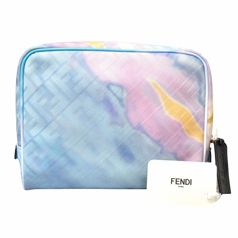 未使用品 フェンディ FENDI FFロゴ ズッカ柄 ジャガード コスメ ポーチ 