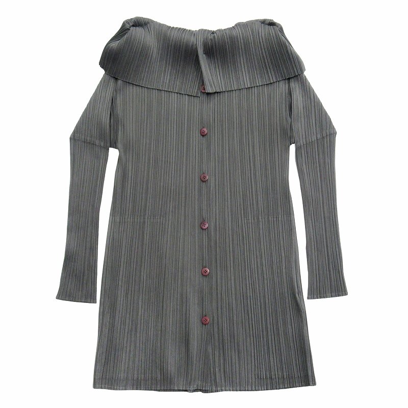 イッセイミヤケ ISSEY MIYAKE プリーツプリーズ 長袖ブラウス グレー