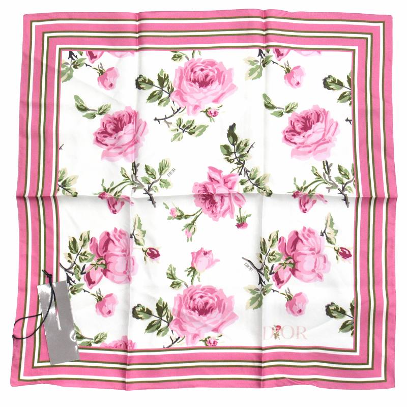 22aw ディオール DIOR ローズ ロゴ スカーフ 薔薇 花柄 チーフ ▽2
