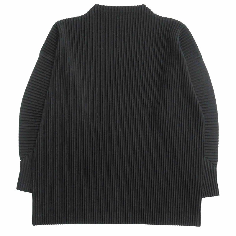 【美品】イッセイミヤケ プリーツ ボトルネック 長袖 カットソー ネイビー M 美品 24aw オムプリッセイッセイミヤケ HOMME PLISSE ISSEY