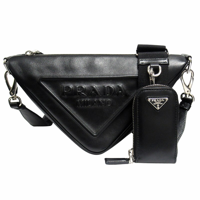 良品 プラダ PRADA トライアングル レザー ショルダーバッグ
