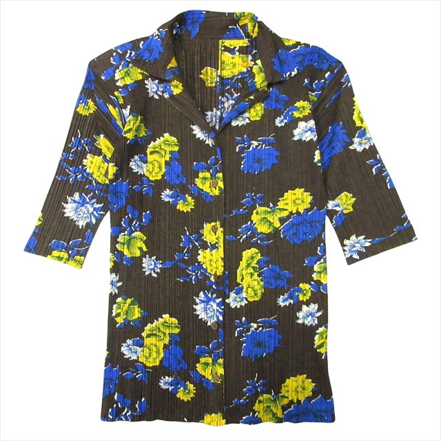 【中古】97ss プリーツプリーズ PLEATS PLEASE オープンカラー シャツ ブラウス カットソー 五分丈 花柄 フラワー 97ss プリーツプリーズ PLEATS PLEASE オープンカラー シャツ ブラウス