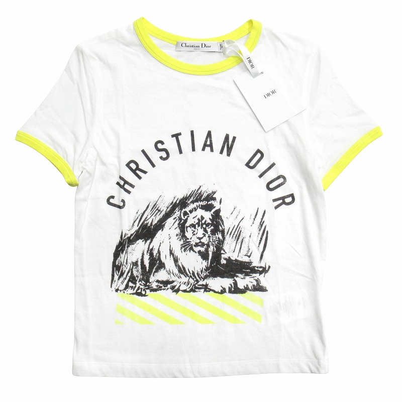 未使用 Christian Dior クリスチャンディオール D-ジャングル ポップ ロゴ ライオン Tシャツ カットソー ヴィンテージプリント XS 白 レディース 古着 中古 USED 未使用品 22ss クリスチャンディオール Christian Dior D-ジャングル