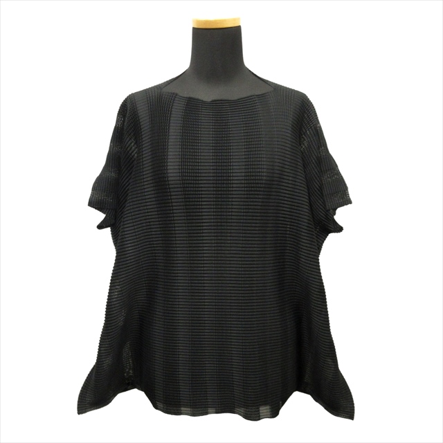【中古】美品 19ss ミーイッセイミヤケ me ISSEY MIYAKE プリーツ加工 スクエア シアー カットソー Tシャツ ボーダー 美品 19ss ミーイッセイミヤケ me ISSEY MIYAKE プリーツ加工 スクエア