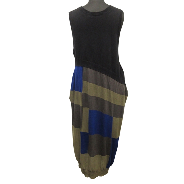 18ss ワイズ Y's アシンメトリー パッチワーク ニット ワンピース