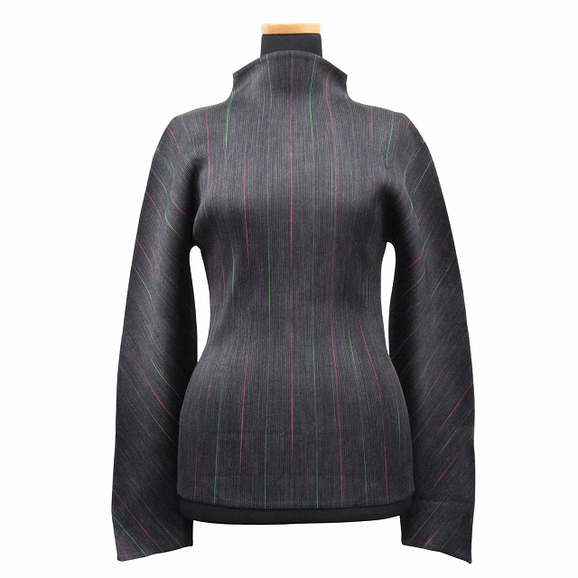 美品 イッセイミヤケ プリーツプリーズ　PLEATS PLEASE*。 水彩絵風 上品きれい色カットソー*。送料２１０円