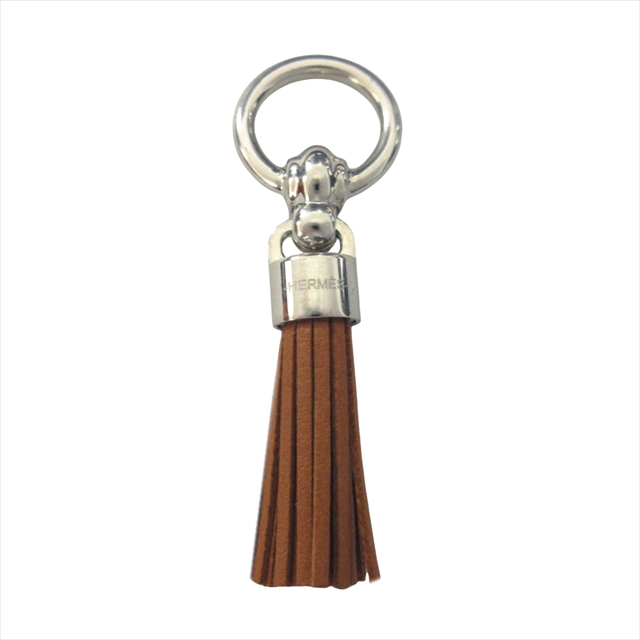 新品 HERMES スカーフリング ツイリー フリンジ セ ル ポンポン 茶色 美品 エルメス HERMES ツイリーリング セ ル ポンポン
