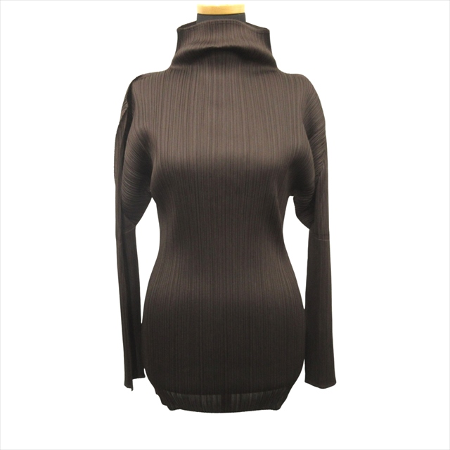 極美品✨PLEATS PLEASE プリーツ　長袖　ハイネック　ブラウン　柄入り 極美品✨PLEATS PLEASE プリーツ 長袖 ハイネック ブラウン 柄入り