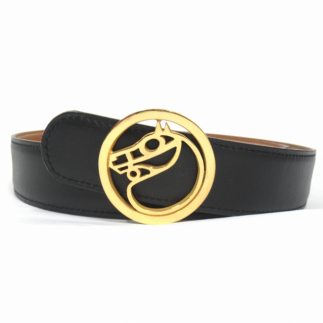 Hermes H リバーシブルベルト 24mm ゴールドバックル ブラック