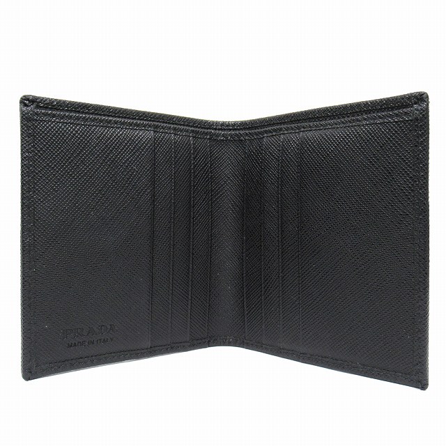 美品】PRADA 折り財布 三角ロゴ サフィアーノレザー ブラック 極