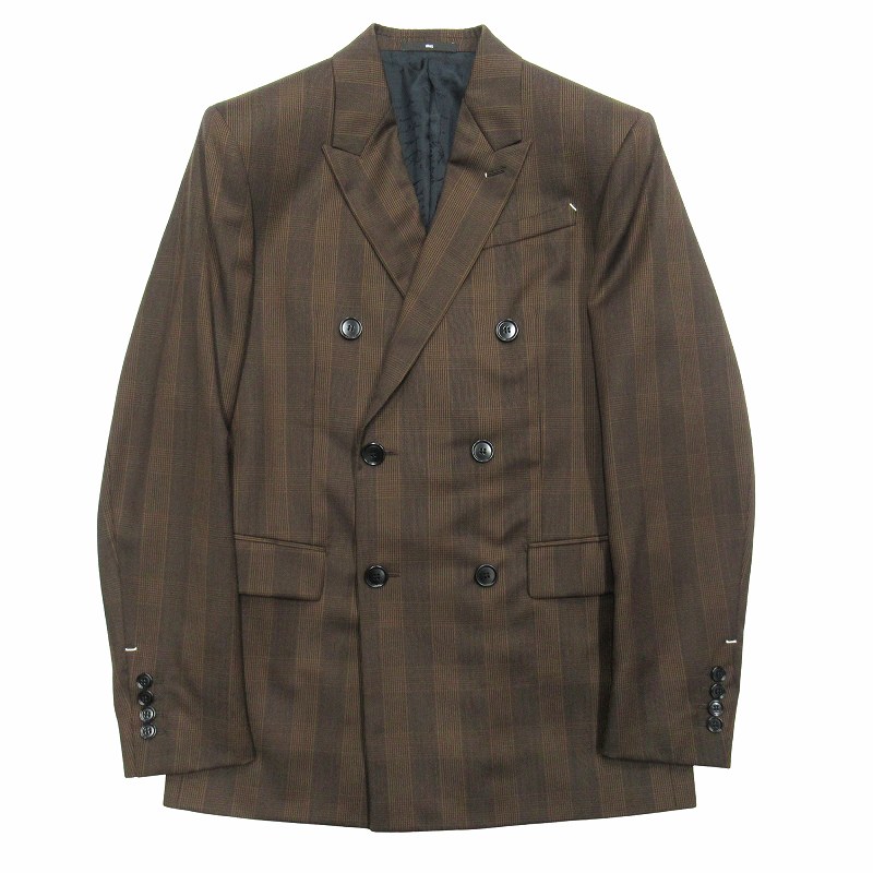 ブラウン チェック柄 レトロ ウール ダブル スーツ セットアップ 原宿 下北沢 ブラウン チェック柄 レトロ ウール ダブル スーツ セットアップ 原宿