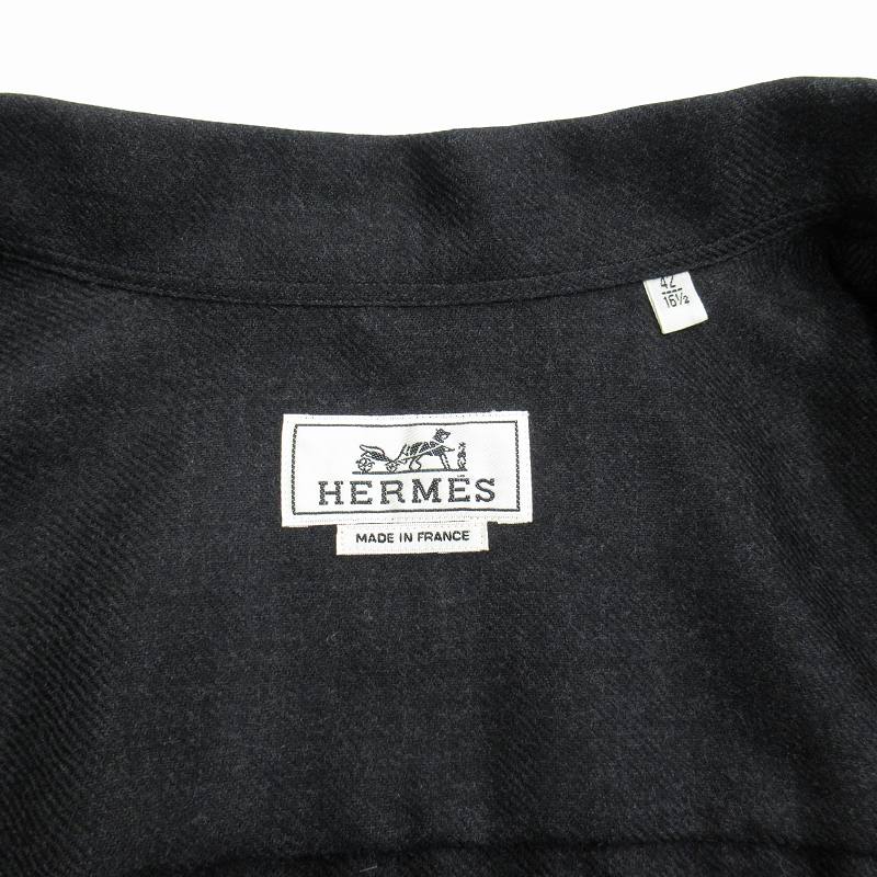 美品 エルメス HERMES セリエボタン ウール ジップアップ シャツ