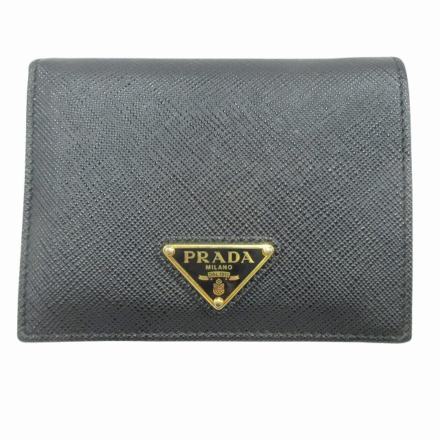美品 プラダ PRADA 財布 二つ折り サフィアーノ レザー トライアングル 