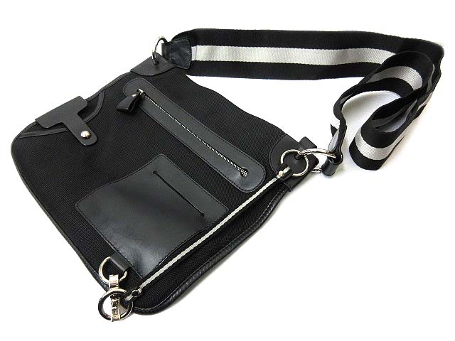 バリー Bally ショルダーバッグ 斜め掛け ナイロン レザー ライン 黒 ブラック 鞄 メンズ レディース 031 ベクトルパーク