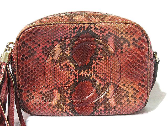 グッチ GUCCI 美品 ショルダーバッグ 鞄 ソーホー パイソン レザー 本 
