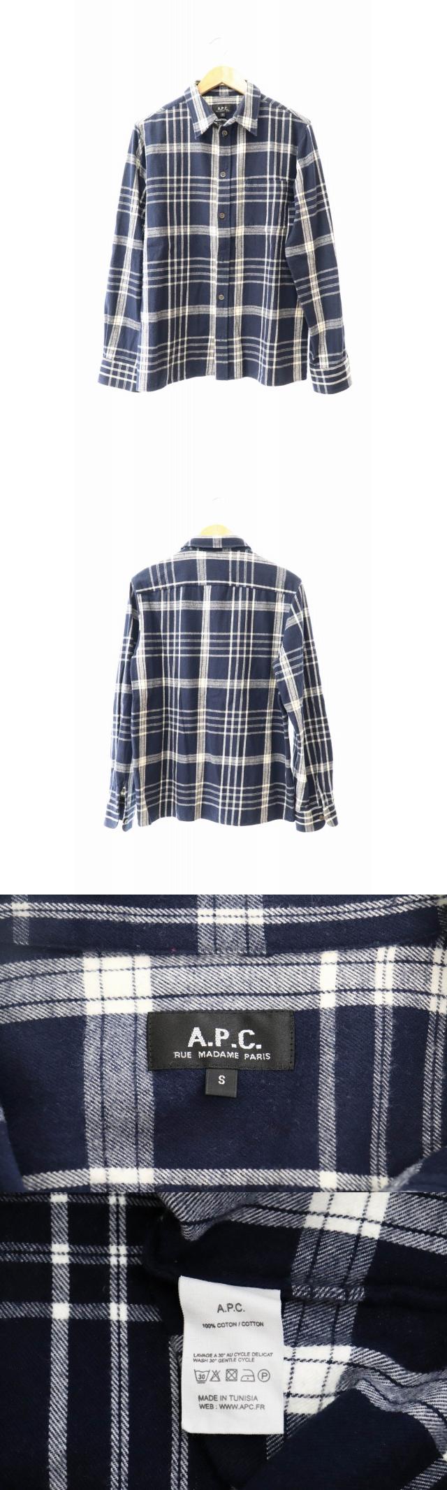 Checked shirt USED加工 チェック柄 長袖 ネルシャツ S ネイビー ブランド古着ベクトル 中古● 190630 0005