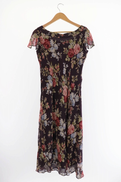 ローラアシュレイ Laura Ashley 花柄 シルク ロング ワンピース 10 紫 パープル ブランド古着ベクトル 中古 0710 0005 レディース 034 ベクトルパーク