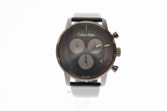 カルバンクライン Calvin Klein City Chronograph シティ クロノグラフ レザー 腕時計 K2g177 黒 ブラック ブランド古着ベクトル 中古 1013 0022 メンズ 034 ベクトルパーク