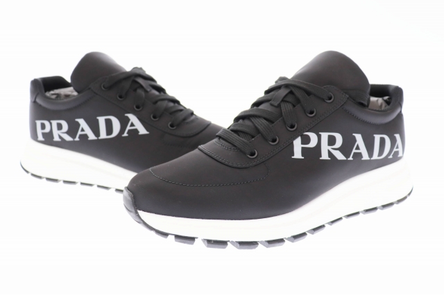 プラダ Prada ナイロン ロゴ プリント スニーカー 4e34 2odz F0002 8 5 黒 ブラック ブランド古着ベクトル 中古 1111 0180 メンズ 034 ベクトルパーク