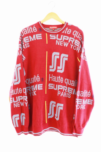 シュプリーム Supreme ss Qualite Sweater カリテ スウェット 総柄 コットン セーター Xl 赤 レッド ブランド古着ベクトル 中古 1126 0080 メンズ 034 ベクトルパーク