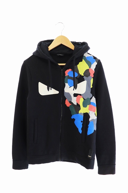 フェンディ Fendi モンスター ジップ パーカー レザー カラープリント 46 黒 ブラック ブランド古着ベクトル 中古 1226 0050 メンズ 034 ベクトルパーク