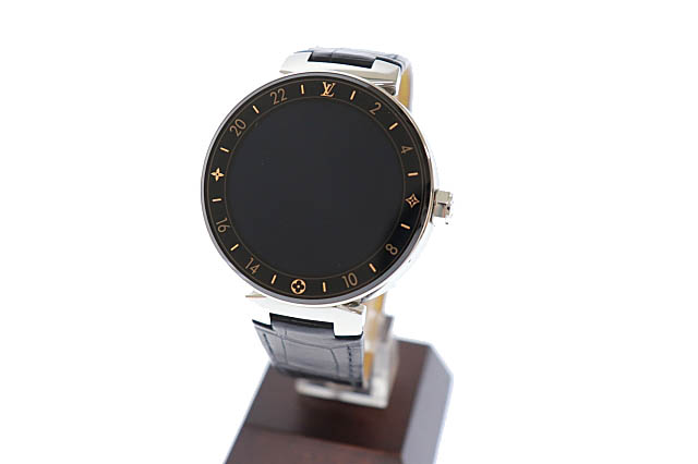 ルイヴィトン Louis Vuitton タンブール ホライゾン スマートウォッチ デジタル 腕時計 クロコ 型押し ベルト Qa003z 黒 ブラック ブランド古着ベクトル 中古 2109 0980 メンズ 034 ベクトルパーク