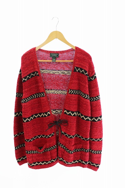 ローレンラルフローレン Lauren Ralph Lauren ネイティブ リネン コットン カーディガン ボーダー L 赤 レッド ブランド古着ベクトル 中古 0070 メンズ 034 ベクトルパーク