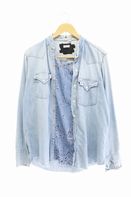 オールドパーク Old Park 再構築 リメイク バンダナ デニム プルオーバー シャツ M インディゴブルー ブランド古着ベクトル 中古 106 メンズ 034 ベクトルパーク