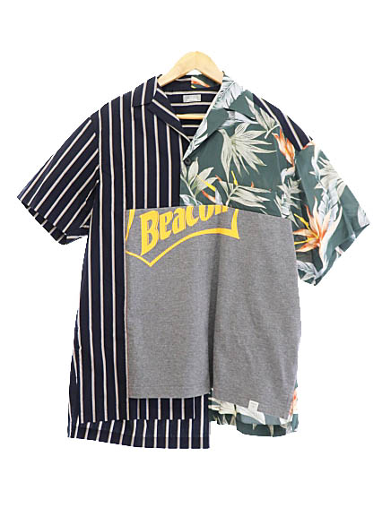 カラー Kolor Beacon ビーコン 21ss Rebuilding Open Collar Pullover Shirt リビルディング オープンカラー プルオーバー 半袖 シャツ 21sbm B 2 紺 ネイビー ブランド古着ベクトル 中古 103 メンズ 034 ベクトルパーク