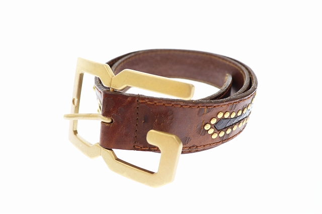 ドルチェ ガッバーナ ドルガバ Dolce Gabbana レザー スタッズ ベルト 茶 ブラウン ブランド古着ベクトル 中古 108 メンズ 034 ベクトルパーク