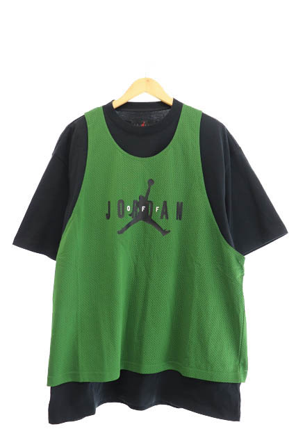 春新作の Tシャツ 半袖 レイヤード タンクトップ バスケット ブランド ジョーダン Top Ss Ow J M As Brand Jordan 21aw オフホワイト Off White Nike ナイキ Cv3524 361 メンズ 2108 103 中古 ブランド古着ベクトル グリーン ブラック 緑 黒 L