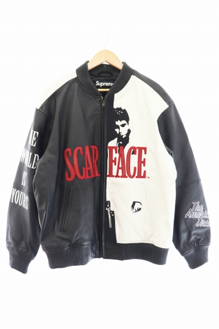 シュプリーム SUPREME ×Scarface スカーフェイス 17AW Embroidered Leather Jacket Black レザー ジャケット L 黒 ブラック ブランド古着ベクトル 中古☆AA★ 220516/106 メンズ