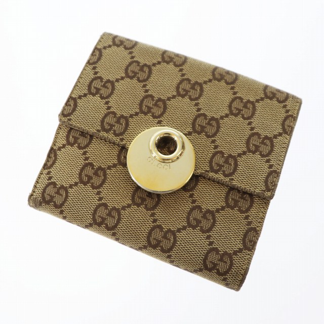 グッチ GUCCI GG柄 Wホック 二つ折り財布 茶 ブラウン ピンク ブランド古着ベクトル 中古●▲220922/105 レディース