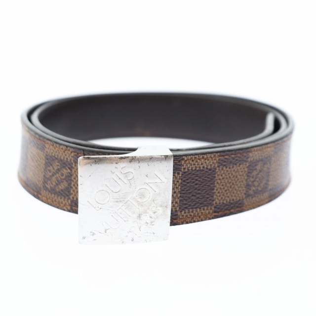 ルイヴィトン LOUIS VUITTON ダミエ サンチュール キャレ シルバー バックル ベルト 茶 ブラウン ブランド古着ベクトル 中古●▲220926/105 メンズ